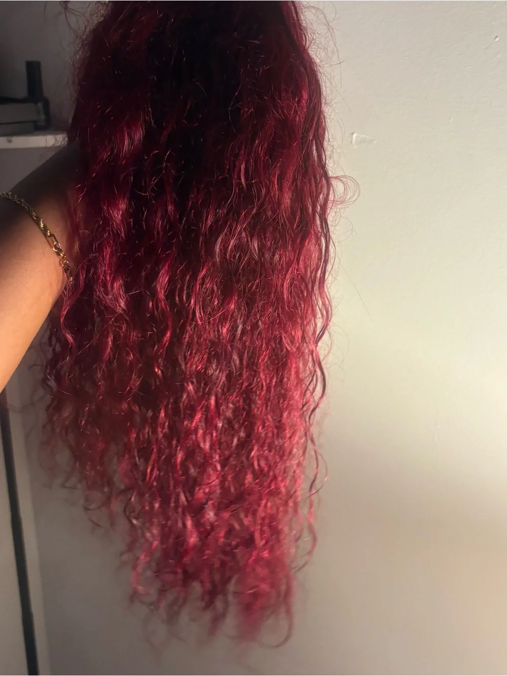 Deep Burgundy Curly Human Hair Wig - Unbranded